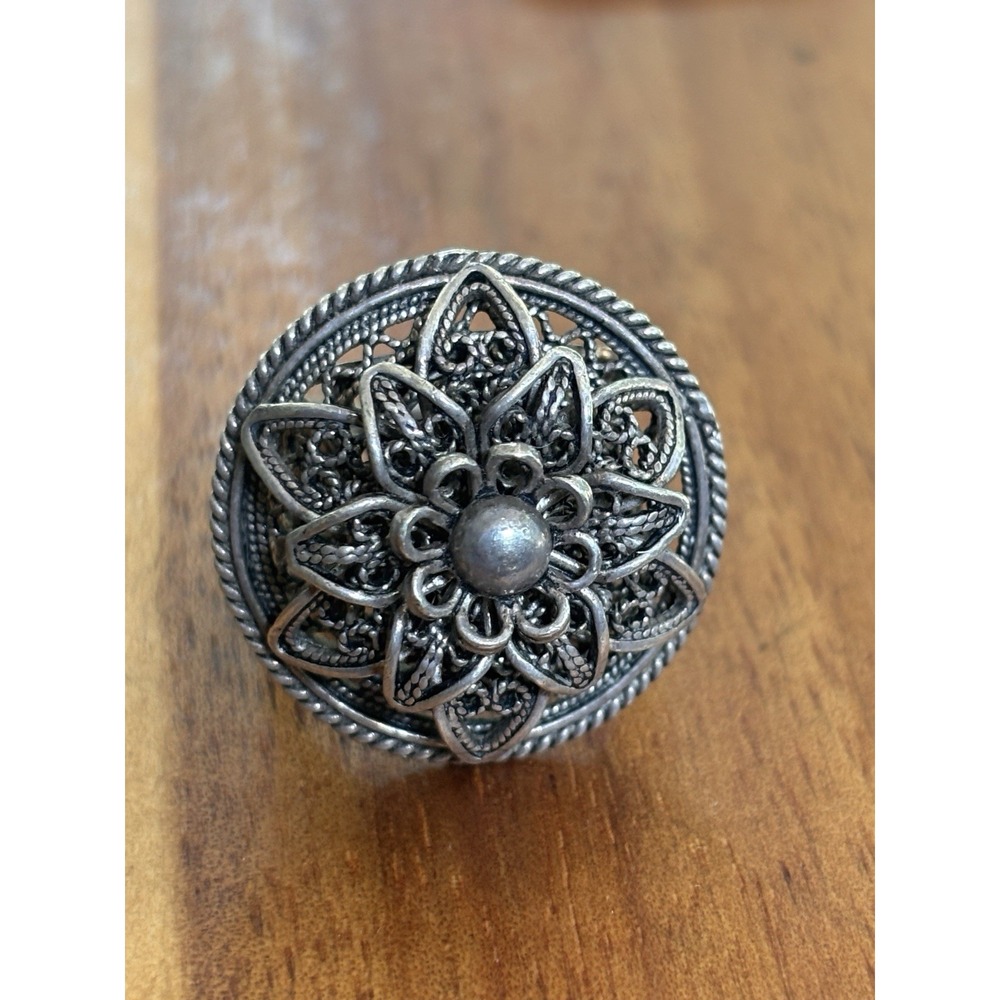 Beautiful Sterling Silver Signed DGS TURKEY 925 Filigree Flower Ring 10.3g Sz 6